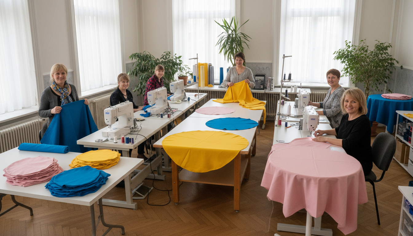 le club couture s’engage avec passion en réalisant des nappes uniques pour la mairie, alliant créativité et savoir-faire local.